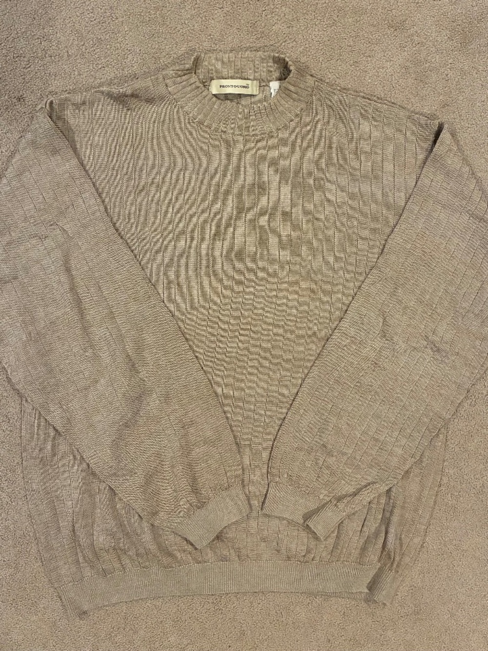Pronto-Uomo Men's Mock Neck Tan Size Large L